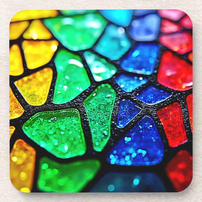 Glasierte Regenbogen-Glasmosaik-Kunst Getränkeuntersetzer (Vorderseite)