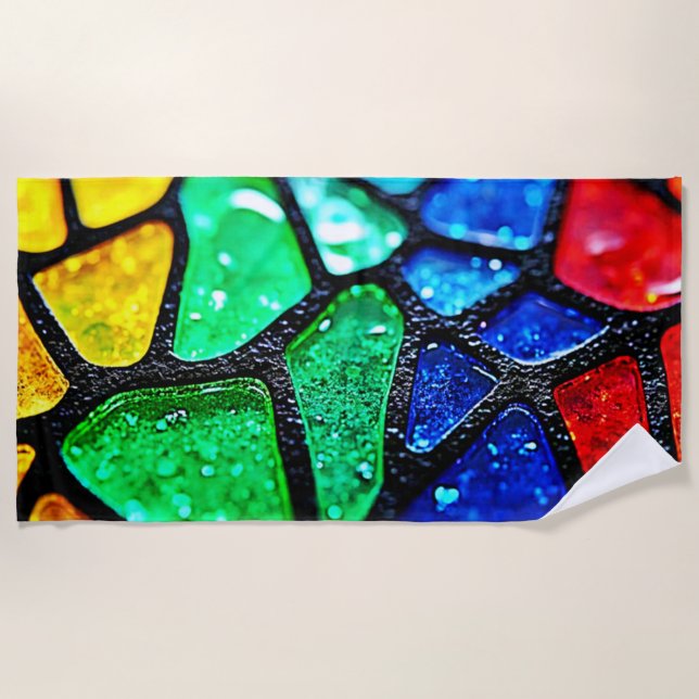 Glasierte Regenbogen-Glasmosaik-Kunst Strandtuch (Vorderseite)