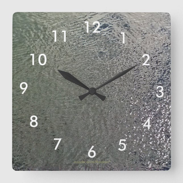 Glasige Wasser-Wanduhr mit Zahlen Quadratische Wanduhr (Vorderseite)