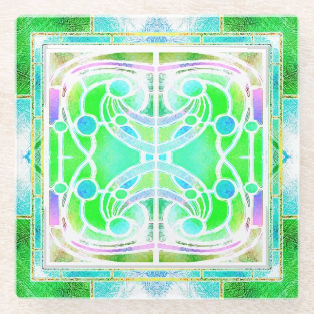 Glaskathodenfenster in Grün und Minze Glasuntersetzer (Vorderseite)