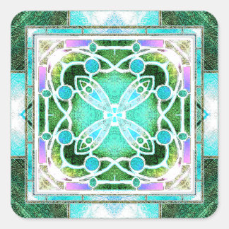 Glaskathodenfenster in Grün und Minze Quadratischer Aufkleber