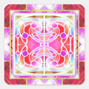 Glaskathodenfenster in Rosa und Orange Quadratischer Aufkleber