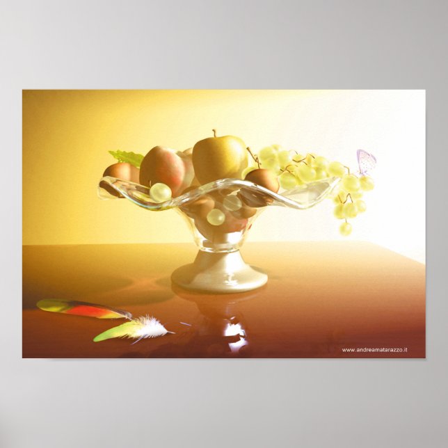 Glaskorb mit Früchten und Plakatkarton Poster (Vorne)