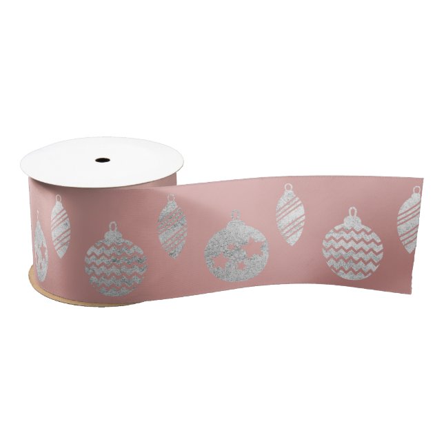 Glaskugel Streifen Silber Rosa Rose Gold Satinband (Spule)