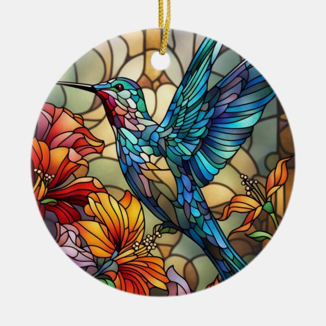 Glaskunst, Hummingbird, gefestigtes Glas Keramik Ornament (Vorne)