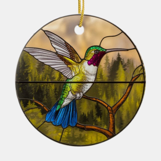 Glaskunst, Hummingbird, gefestigtes Glas Keramik Ornament (Vorne)