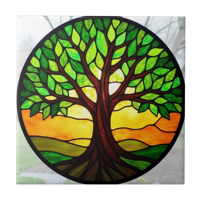 Glasmalerei Baum des Lebens  Fliese (Vorderseite)