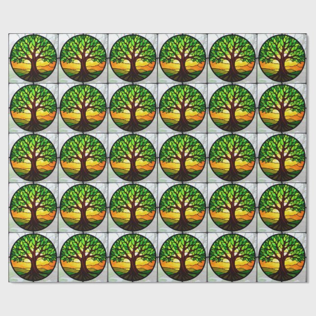 Glasmalerei Baum des Lebens Geschenkpapier (Flach)