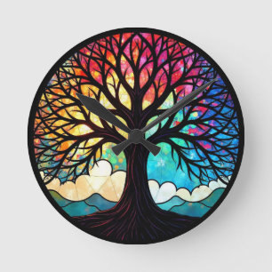 Glasmalerei Baum des Lebens Runde Wanduhr