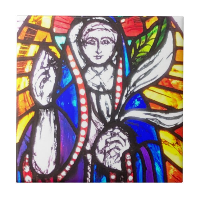 Glasmalerei-Design mit religiöser Figur. Fliese (Vorderseite)
