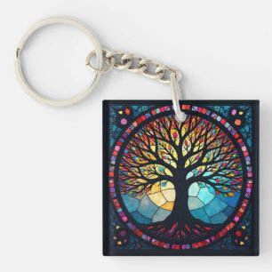 Glasmalerei, Glasmalerei Baum des Lebens  Schlüsselanhänger