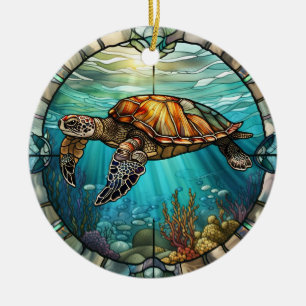Glasmalerei, Glasmalerei Meeresschildkröte  Kerami Keramik Ornament