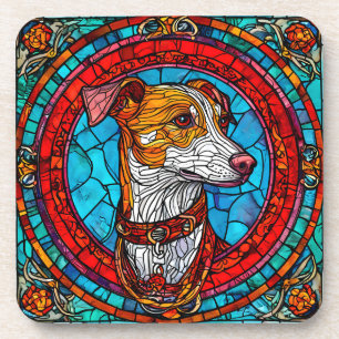 Glasmalerei-Hundekunst Getränkeuntersetzer