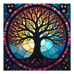 Glasmalerei Kunst, Baum des Lebens Glasmalerei  Fotodruck