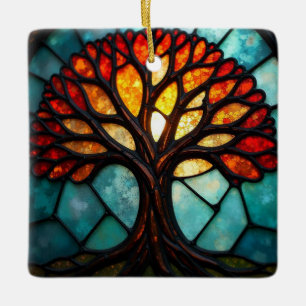 Glasmalerei Kunst, Baum des Lebens Glasmalerei  Keramikornament