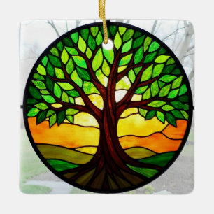 Glasmalerei Kunst, Baum des Lebens Glasmalerei Keramikornament