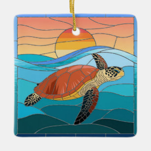 Glasmalerei Kunst, Glasmalerei Meeresschildkröte Keramikornament