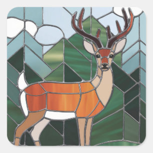 Glasmalerei Kunst, Glasmalerei Stil Hirsch Kunst Quadratischer Aufkleber