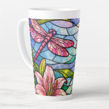 Glasmalerei-Lilien und Libellen Rosa