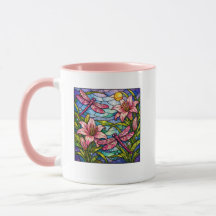 Glasmalerei-Lilien und Libellen Rosa