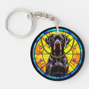 Glasmalerei mit einem schwarzen Hund Schlüsselanhänger