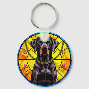 Glasmalerei mit einem schwarzen Hund Schlüsselanhänger