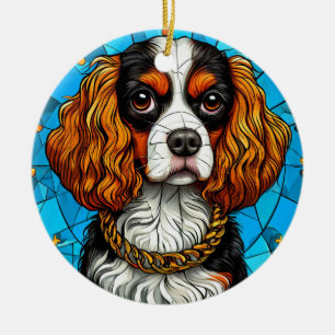 Glasmalerei-Porträt eines Hundes Keramik Ornament