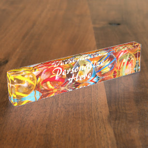 Glasmarmor alte Schule farbenfroh Namensplakette