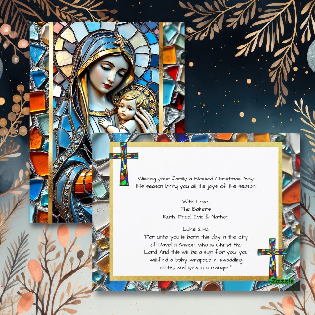 Glasmosaik | Maria und Jesus zu Weihnachten Postkarte (Von Creator hochgeladen)
