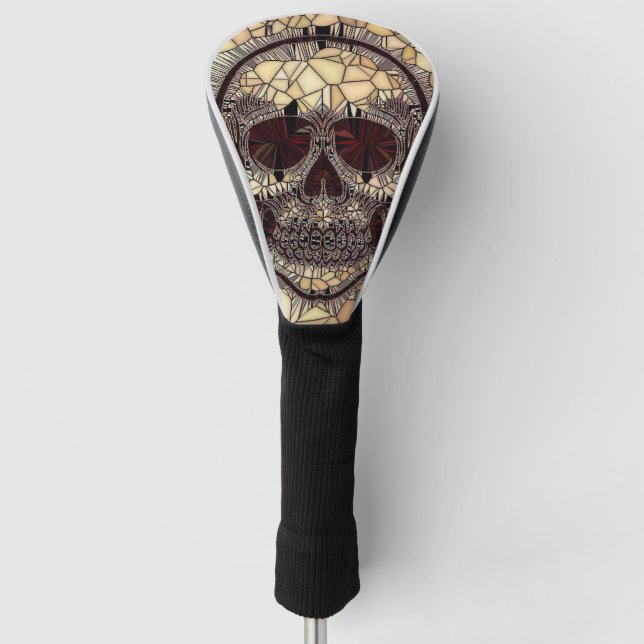 Glasmosaik-Schädel, beige Golf Headcover (Vorderseite)