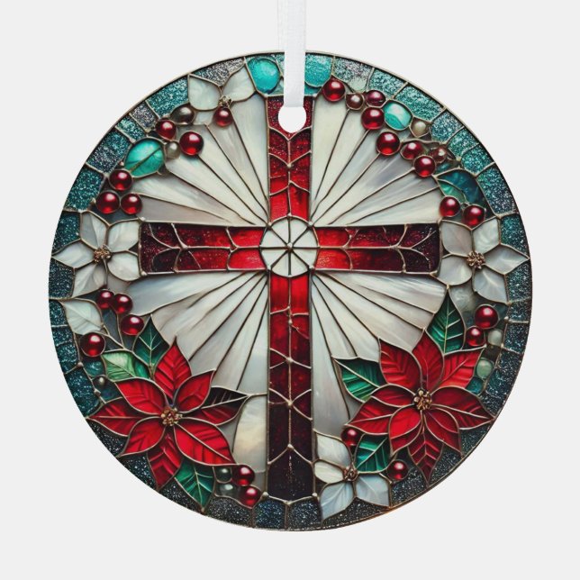 Glasquerschnitt mit Poinsettias Ornament Aus Glas (Rückseite)