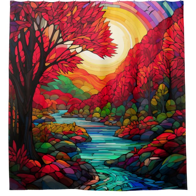 "Glass Autumn River" Duschvorhang (Vorderseite)