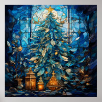 Glass Blue Christmas Poster