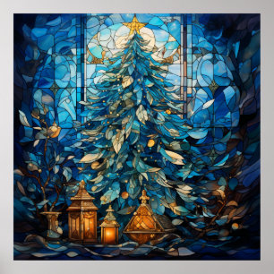 Glass Blue Christmas Poster