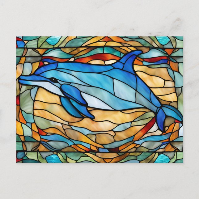 Glass Blue Dolphin Postkarte (Vorderseite)