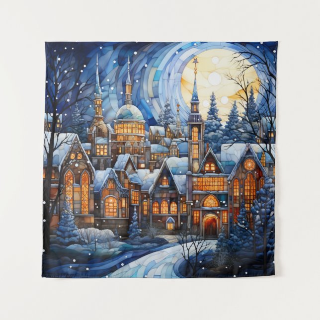 Glass Blue Weihnachtsband Wandteppich (Vorderseite)