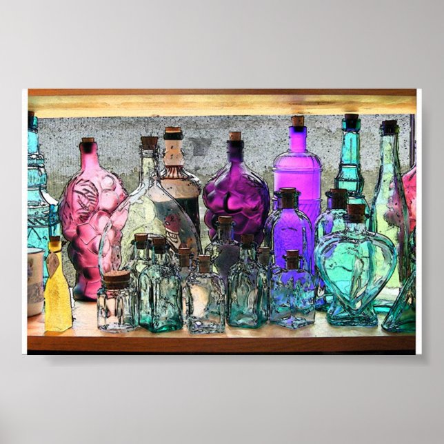 Glass Bottles in Window Poster (Vorne)