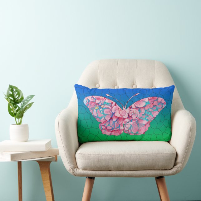 Glass Butterfly auf Mosaikgrat Lendenkissen (Stuhl )