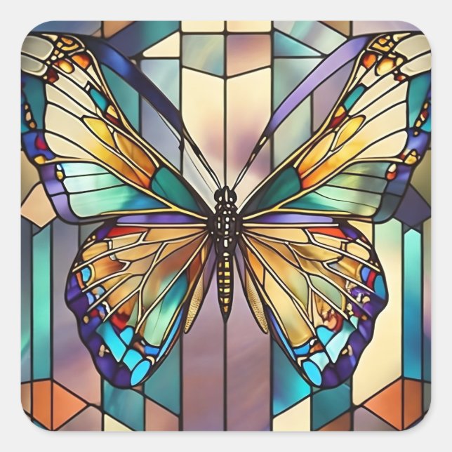 Glass Butterfly Quadratischer Aufkleber (Vorderseite)