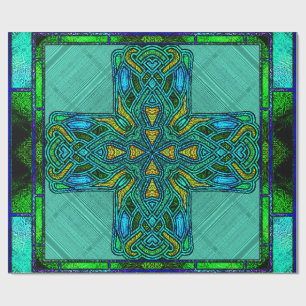 Glass Celtic Cross in Gold und Grün Geschenkpapier