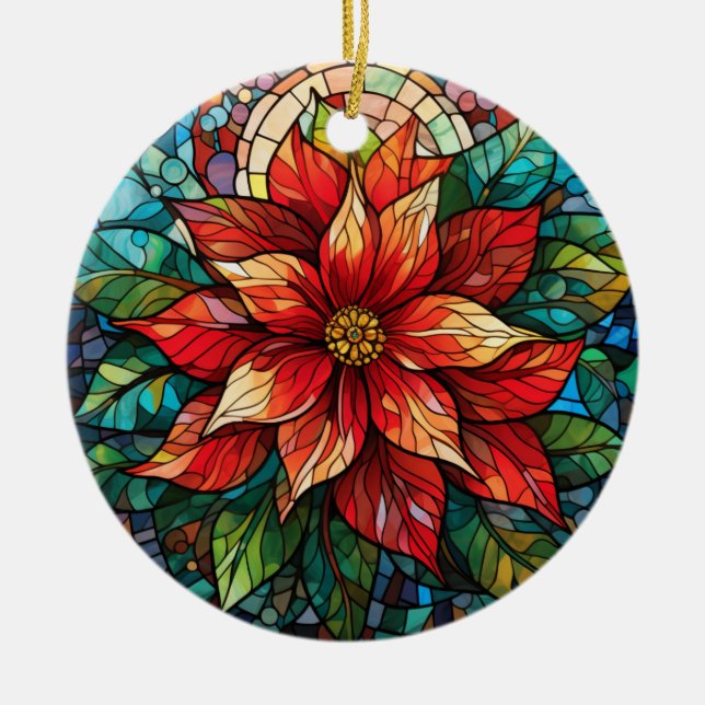 Glass Christmas Blume Rot Poinsettia Keramik Ornament (Vorne)