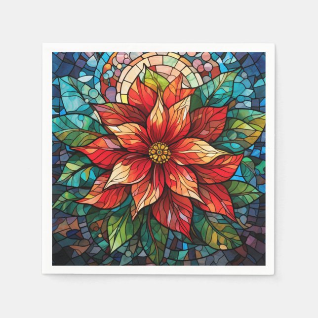 Glass Christmas Blume Rot Poinsettia Serviette (Vorderseite)