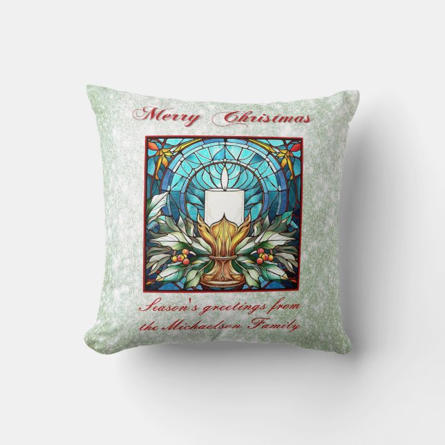 Glass Christmas Candle Holly Green Glitzer Kissen (Vorderseite)