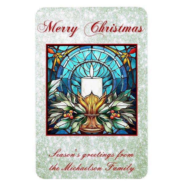 Glass Christmas Candle Holly Green Glitzer Magnet (Vertikal)