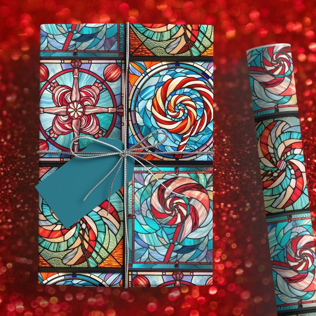 Glass Christmas Candy Canes Geschenkpapier (Stained Glass Christmas Candy Canes Wrapping Paper)