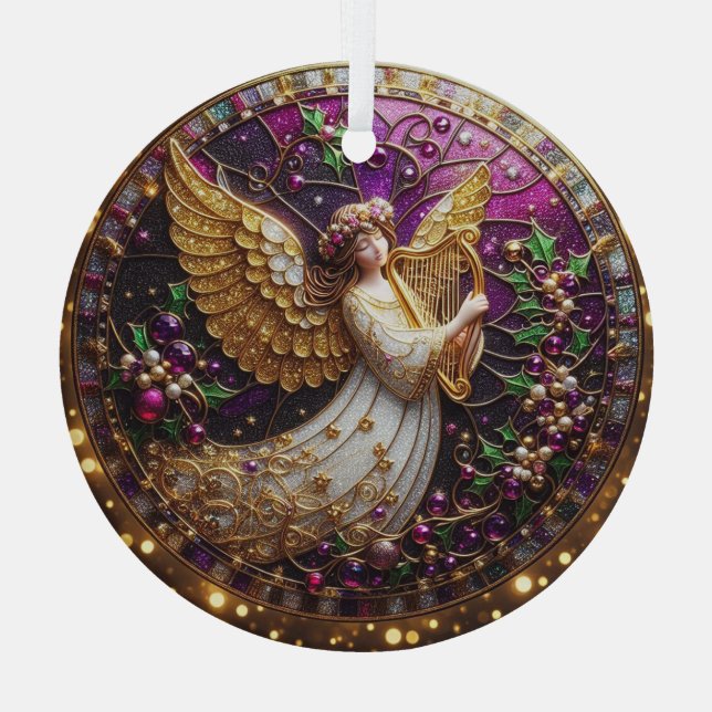 Glass Christmas Engel mit Golden Harp Ornament Aus Glas (Rückseite)