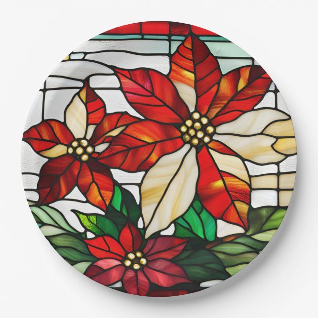 Glass Christmas Poinsettia Blume Pappteller (Vorderseite)