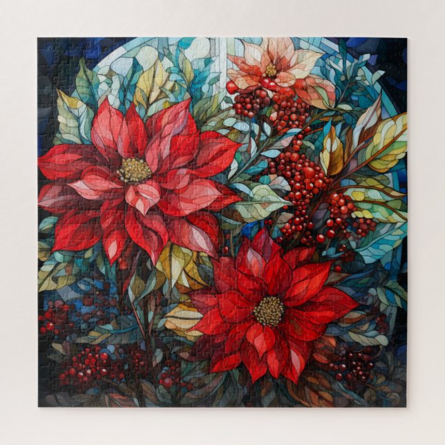 Glass Christmas Puzzle Poinsettia (Vertikal)