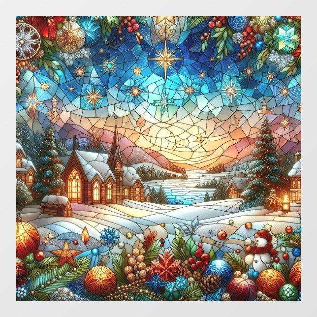 Glass Christmas Scene Fensterheber Fensteraufkleber (Blatt)