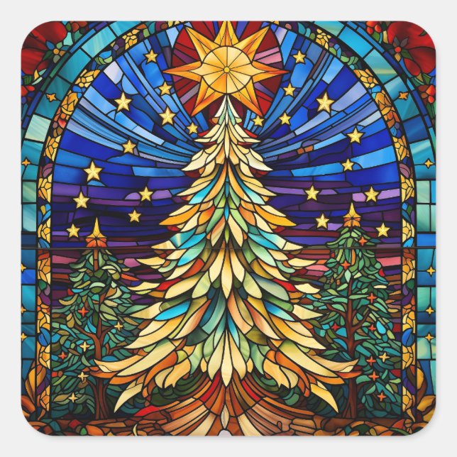 Glass Christmas Tree Quadratischer Aufkleber (Vorderseite)